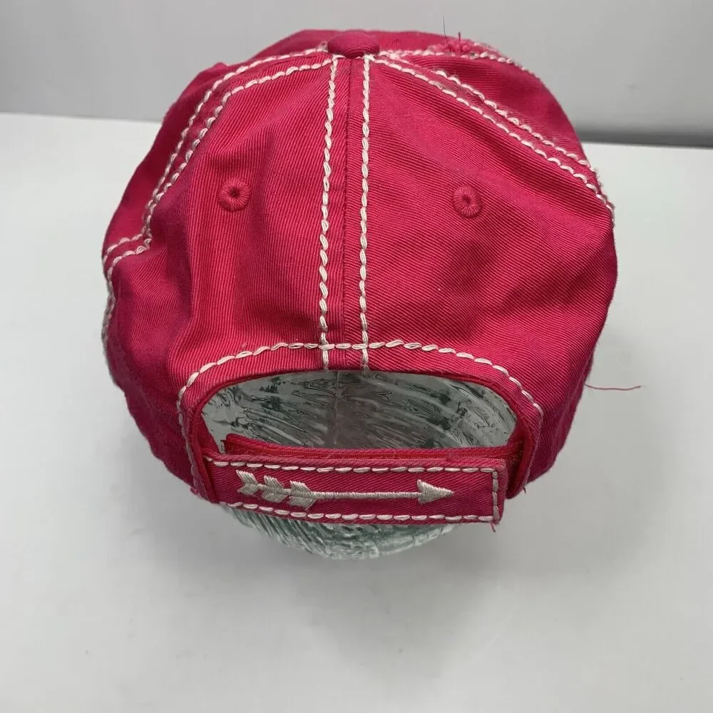 Distressed Live Laugh Love Strapback Hat Baseball Cap Hot Pink Adjustable Womens